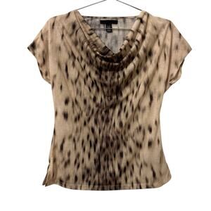 Kenneth Cole Tan & Brown Animal Print Cowl Neck Short Sleeve Top S